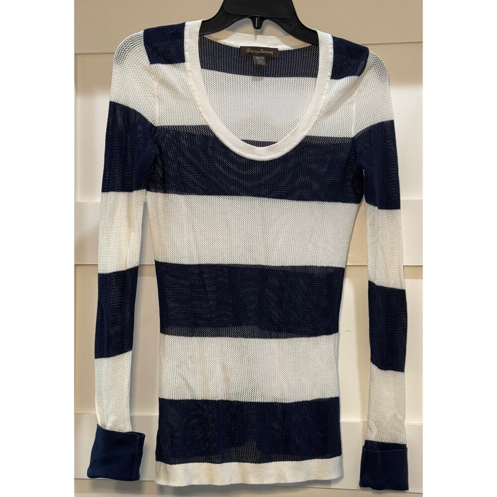 Tommy Bahama Long Sleeve Netting Knit Cover Up Stripe Blue Women's Teen Size XS